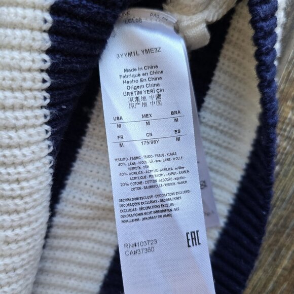 Armani Exchange Wool Blend Prep Strip Sweater Button-Accent Blue Cream - Picture 10 of 13